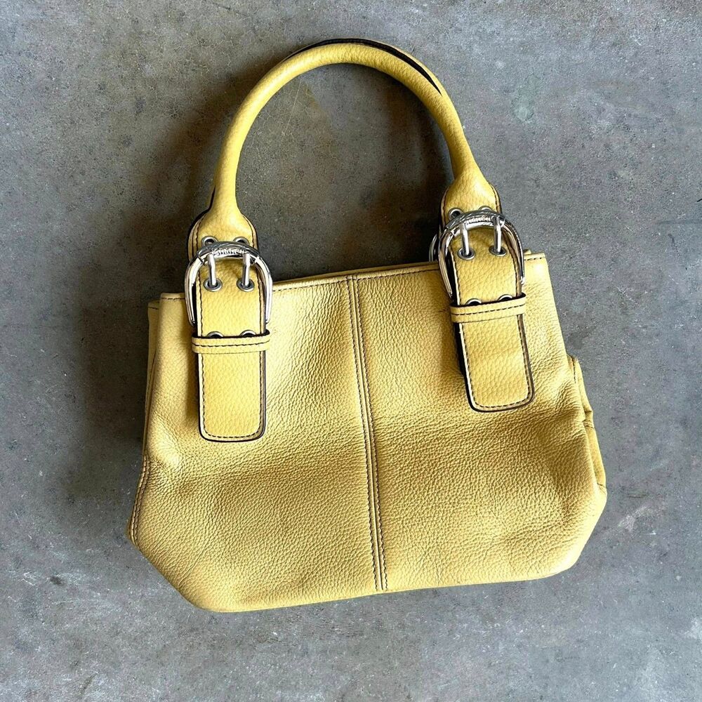 Tignanello Mustard Yellow Leather Top Handle Bag Silver Hardware